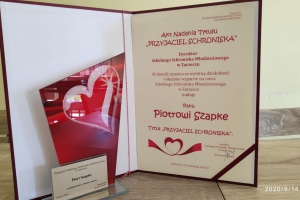 dyplom dla przyjaciela  schroniska